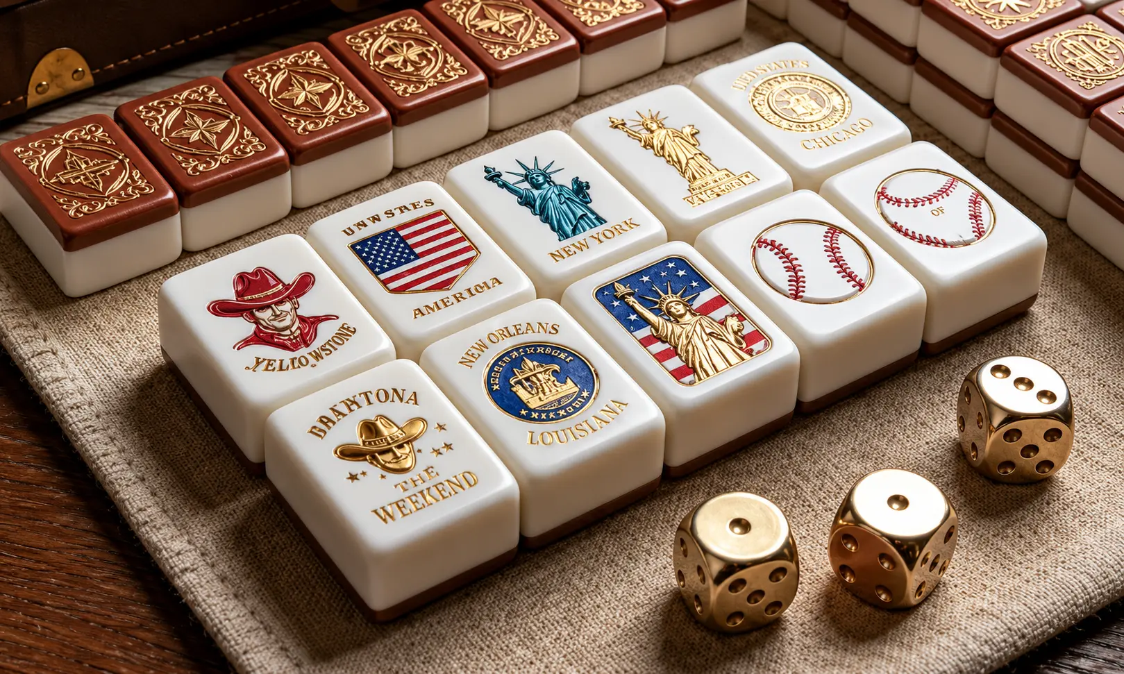 Custom themed Mahjong set with city logos and personalized tile designs