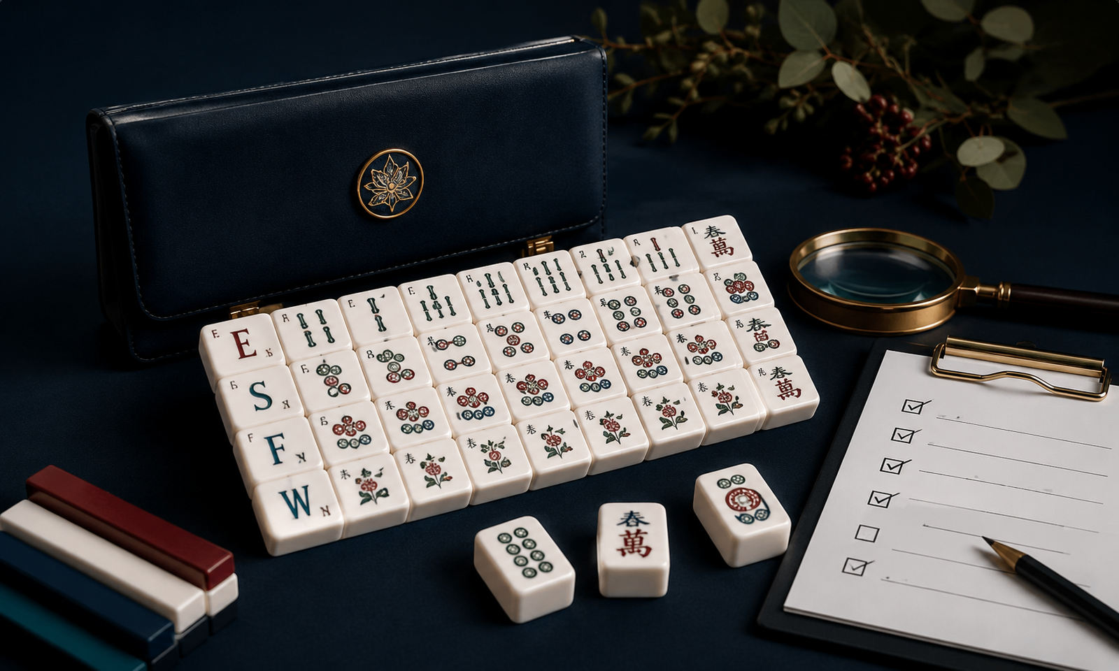 Luxury Mahjong set with premium case and elegant accessories