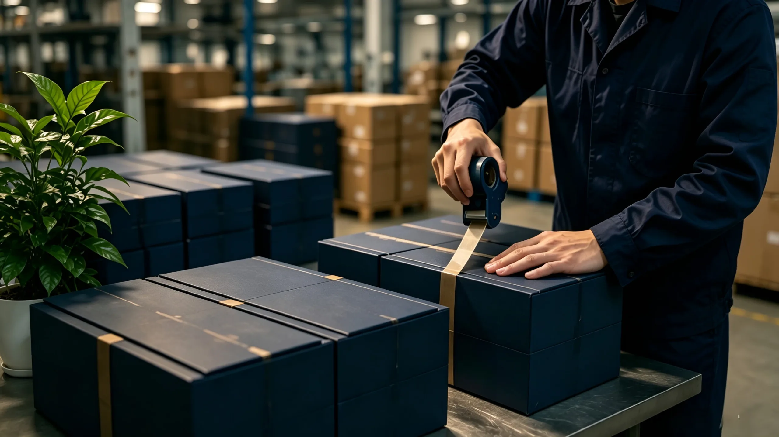 HUHU Mahjong packaging and shipping process showing product boxes prepared for delivery and warehouse handling