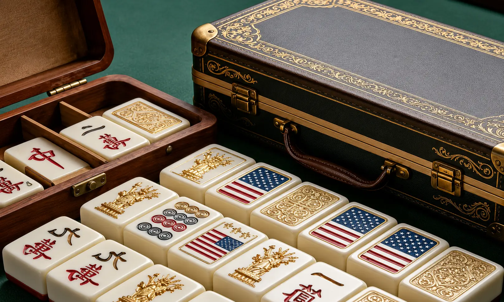 Luxury custom Mahjong set with engraved tiles and premium gift case