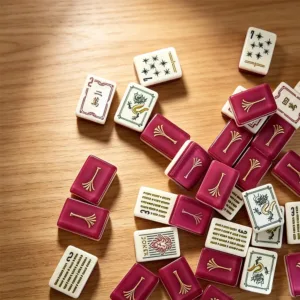 Luxury Burgundy Gold Acrylic Mahjong Tile Set with elegant design