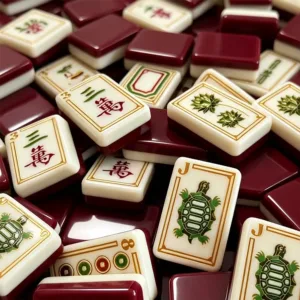 Burgundy Trail Acrylic Mahjong Tile Set showing detailed artwork and premium surface finish