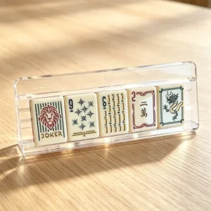 Acrylic Mahjong tile display stand showcasing premium Mahjong tile designs