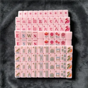 Pink Summer Double-Carved Acrylic Mahjong Tiles Stack with Character Tile