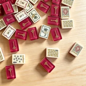 Luxury Burgundy Gold Acrylic Mahjong Tile Set with premium design