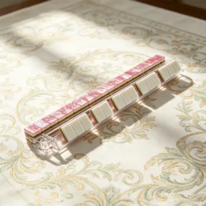 Rosato pink acrylic mahjong tile set featuring a three-layer design, elegant pink texture, and premium acrylic craftsmanship