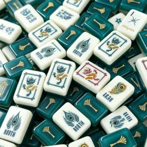 Verdant Green Acrylic Mahjong Tiles Close-Up on Wood Table