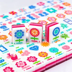 Pink Floral Bloom Acrylic Mahjong Tile Set - Full Set Flat Lay