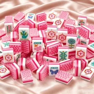 Pink Floral Bloom Acrylic Mahjong Tiles on Silk Background