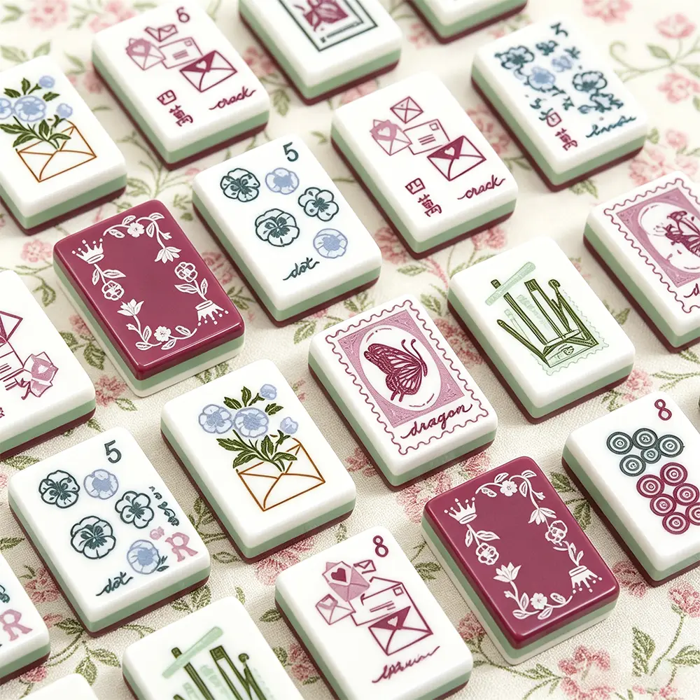 Three-Layer Floral Mahjong Tiles Table Layout
