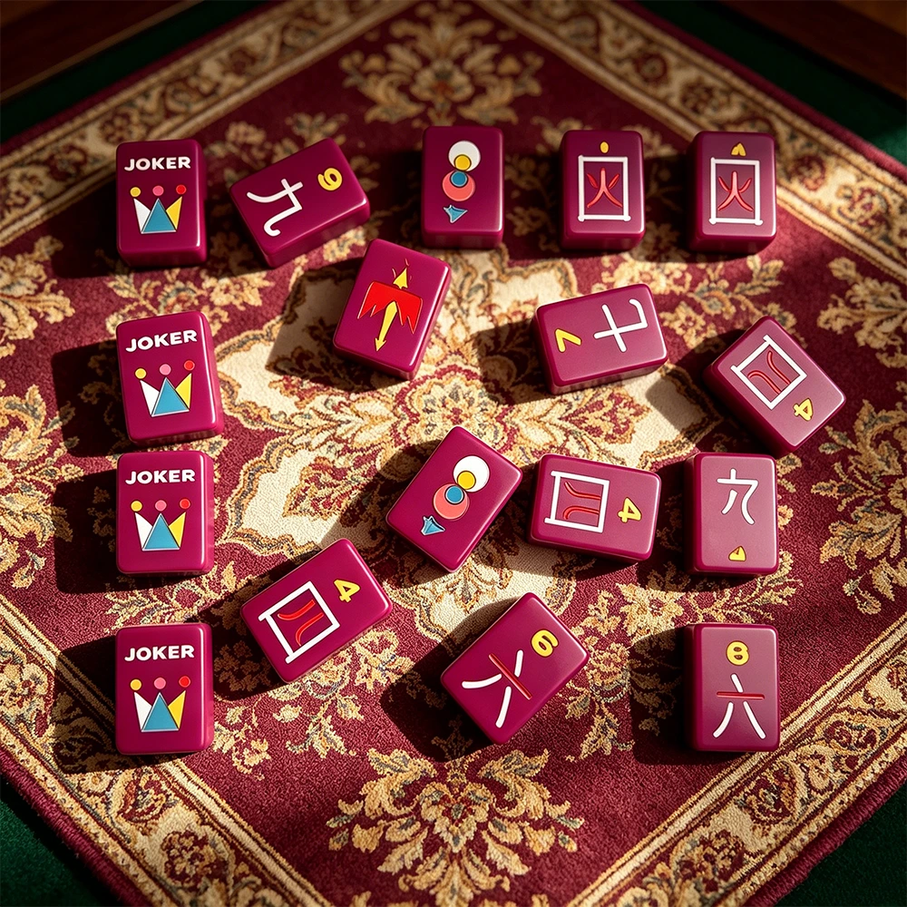 Neon Purple Mahjong Tiles on Decorative Cloth