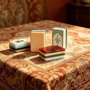 Blush Pink White Lotus Mahjong Tiles Table Display