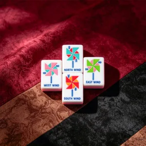 Pink Floral Bloom Acrylic Mahjong Tiles - Lifestyle Shot on Red Background
