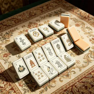 Blush Pink White Lotus Mahjong Tiles Close-Up Display