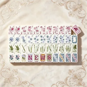 Three-Layer Floral Mahjong Tiles Close-Up Display
