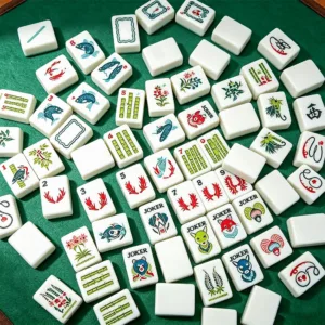 Double Carving Animal Mahjong Tiles Table Scene