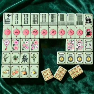 Two-Layer Panda Mahjong Tiles Rows on Dark Background