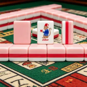 Pink Monkey Mahjong Tiles with Hand Holding Tile