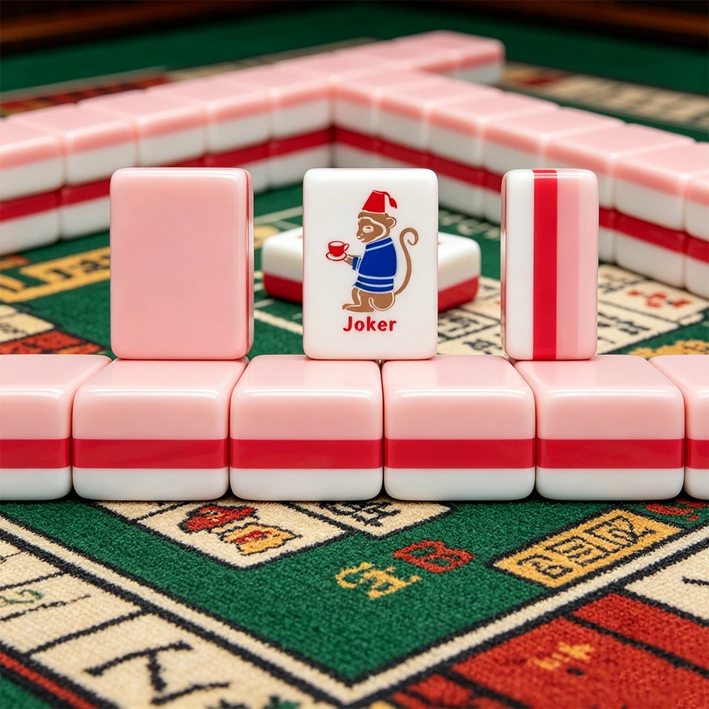 Pink Monkey Mahjong Tiles with Hand Holding Tile