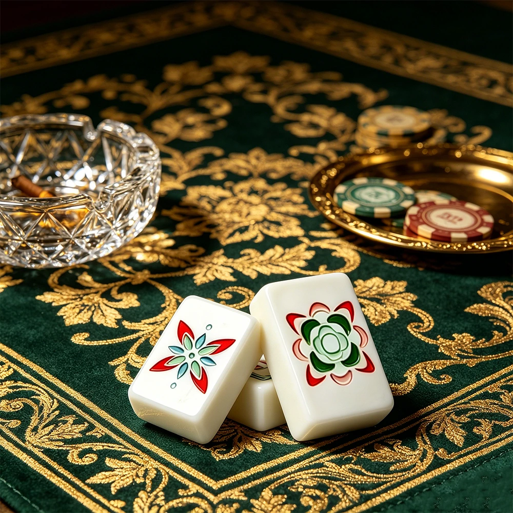 Geometric Pattern Mahjong Tiles Close-Up Arrangement