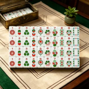 Geometric Pattern Mahjong Tiles on Table Display
