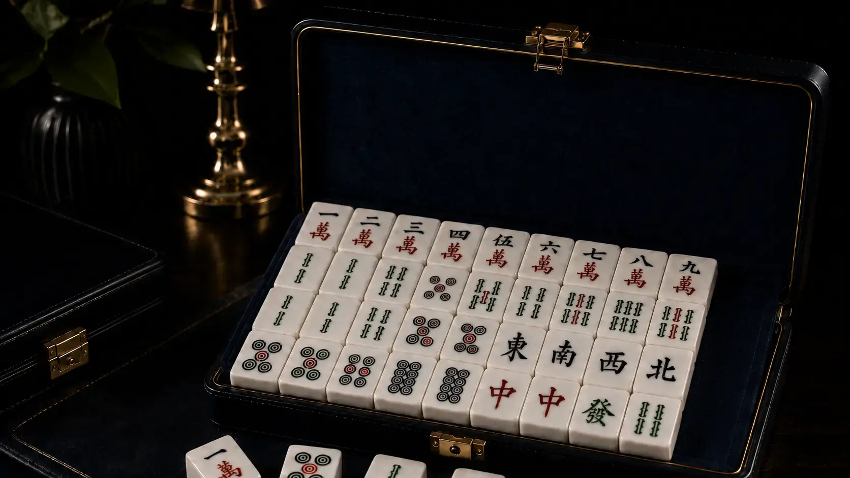 Premium Mahjong set with elegant storage case and complete tile collection