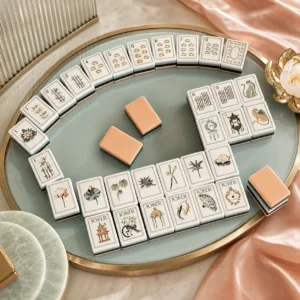 Blush Pink White Lotus Mahjong Tiles Styled Display