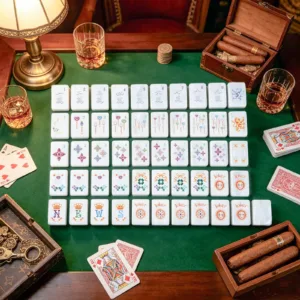 Mother-of-Pearl Mahjong Tiles Luxury Lounge Scene