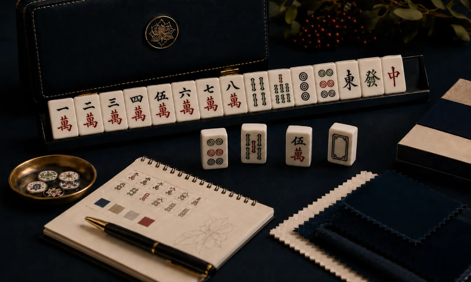 Luxury Mahjong tile set with premium tiles and custom design presentation