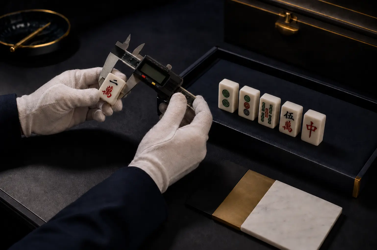 Mahjong tile quality inspection with precision measurement and professional production control