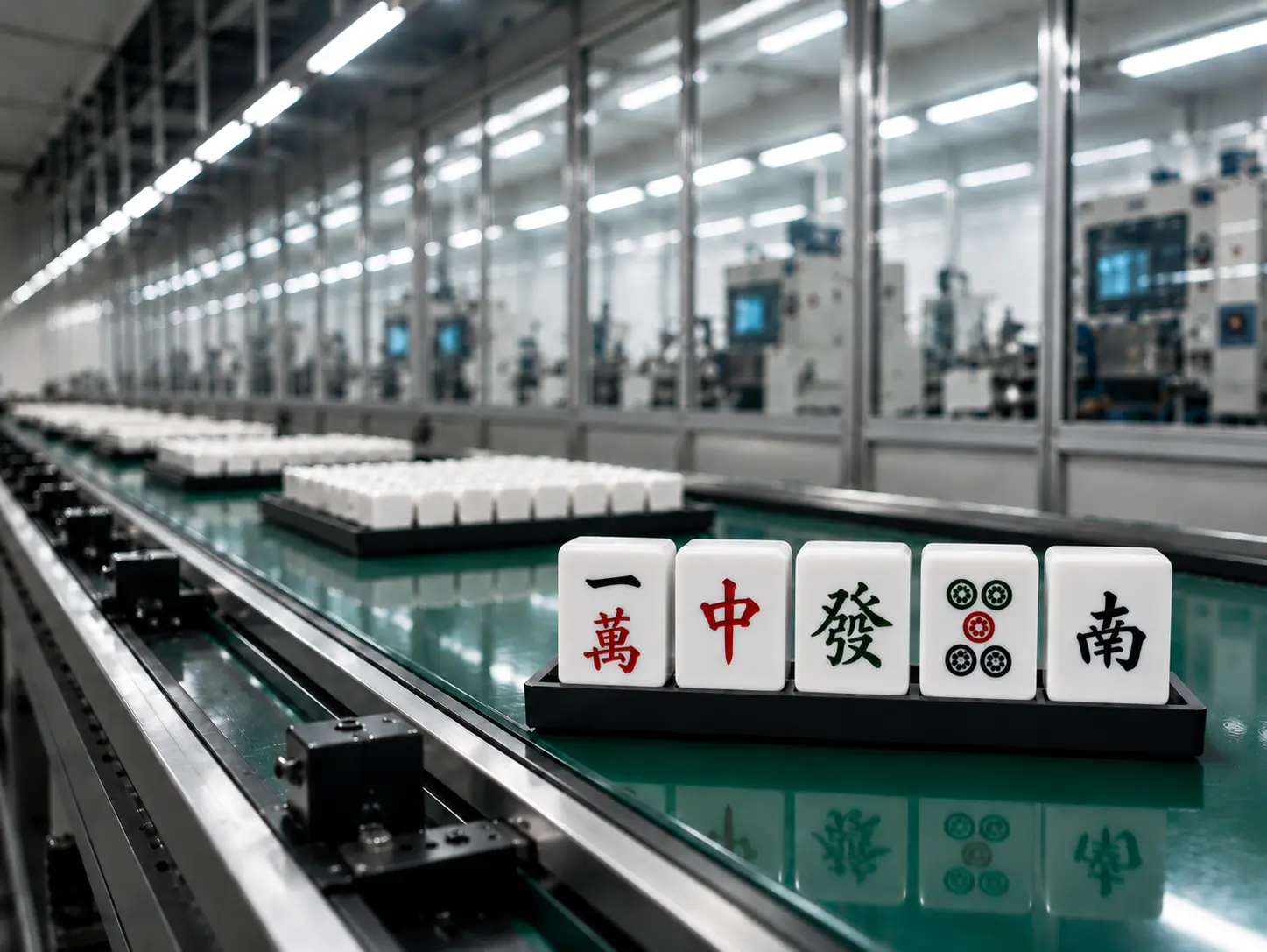 Mahjong tile factory production line with automated manufacturing equipment