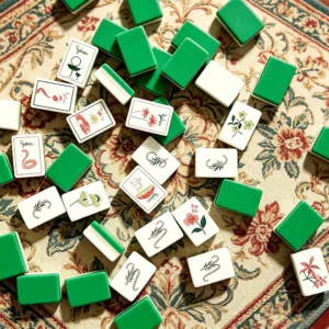 Three-Layer Green Pink Mahjong Tiles Scattered Display