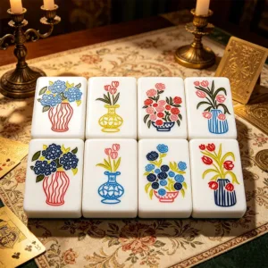 Ribbon Lady Mahjong Tiles Close-Up Arrangement