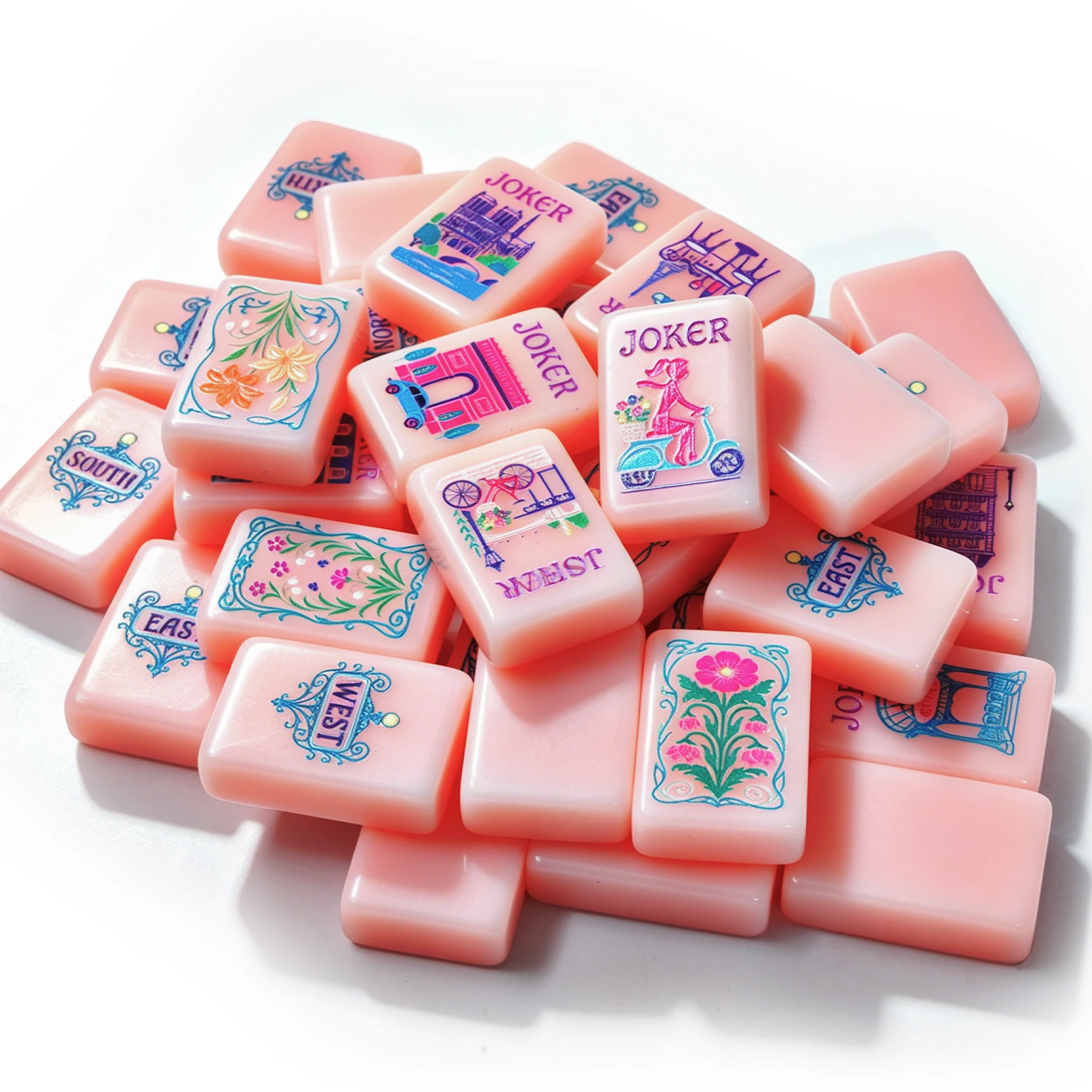 Fruit Pink Pricklypear Acrylic Mahjong Tiles – Piled Display Fruit Pink Pricklypear Mahjong Tiles Piled Display