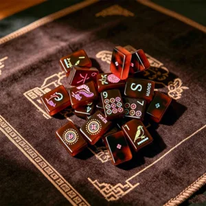 Tortoiseshell Mahjong Tiles Shuffling on Game Table