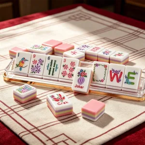 Pink Boots Mahjong Tiles on Table Scene