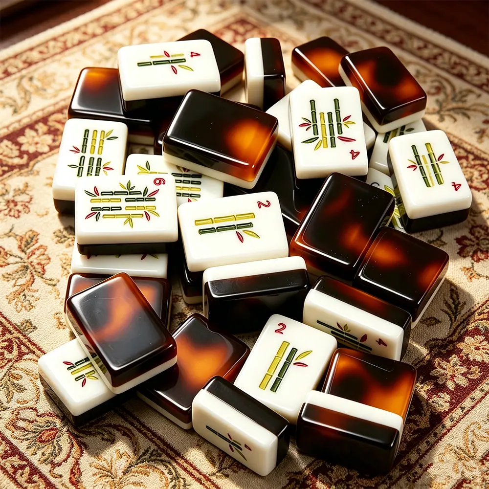 Double-Layer Tortoiseshell Mahjong Tiles Scattered Arrangement