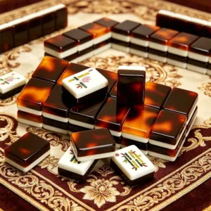 Double-Layer Tortoiseshell Mahjong Tiles Close-Up Display