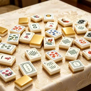 Ginger Yellow Mahjong Tiles on Elegant Tablecloth