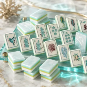 Ocean shell acrylic Mahjong tile set with elegant translucent colours and premium design