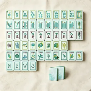 Complete Ocean Shell Acrylic Mahjong tile set with full tile layout display