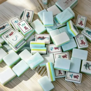Ocean shell acrylic Mahjong tiles showing translucent layered material and elegant finish