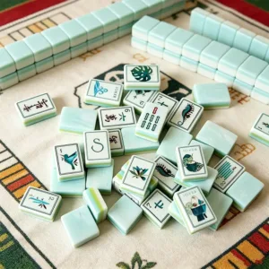 Ocean shell acrylic Mahjong tile set with elegant green translucent design