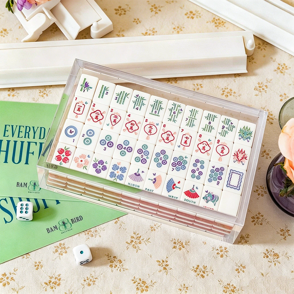 Pink Inner Printed Butterfly Mahjong Tiles Table Layout
