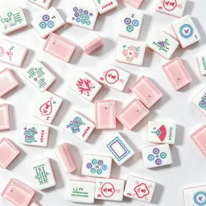 Pink Inner Printed Butterfly Mahjong Tiles Scattered Display