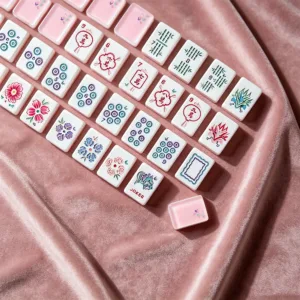 Pink Inner Printed Butterfly Mahjong Tiles Close-Up on Pink Surface