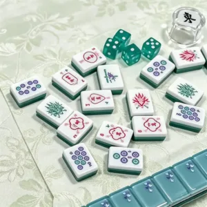 Blue Butterfly Mahjong Tiles Close-Up Arrangement