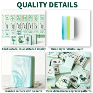 Acrylic Mahjong tiles quality details showing layered structure and engraved patterns