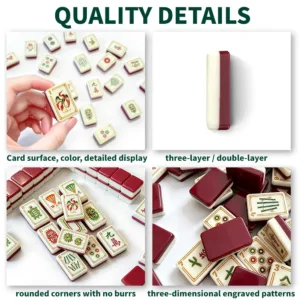 Burgundy Trail Acrylic Mahjong Tile Set quality details showing layered structure and engraved patterns