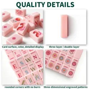 Pink Summer Double-Carved Acrylic Mahjong Tiles - Close-up Quality Details